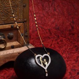 ZENEME White Gold-Plated Heart Shaped American Diamond Studded Beaded Mangalsutra-picture-40
