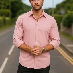 HERE&NOW Men Pink Solid Linen Casual Shirts image 2