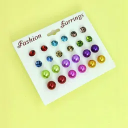 Shivarth Set of 12 & Multi Plastic Artificial Stones & Beads Earrings image 4