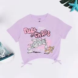 Pantaloons Junior Girls Printed Mandarin Collar Applique T-shirt-image-60