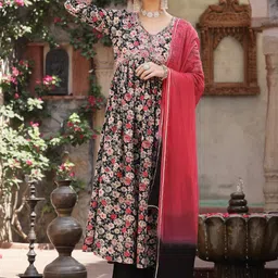 Stylum Women Floral Printed Empire Thread Work Kurta with Palazzos & With Dupatta-image-40