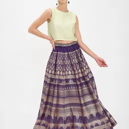 Virgio Women Brocade Long Panelled Maxi Flared Skirts image 1