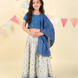Fabindia Girls Printed Sequinned Ready to Wear Lehenga & Blouse With Dupatta-picture-25