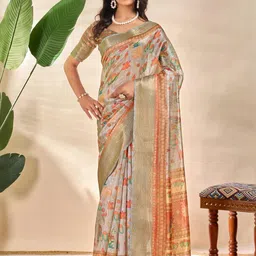 DIVASTRI Cream Printed Art Silk Sarees image 5