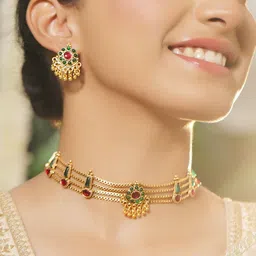 Rubans 18K Gold-Plated Stone-Studded & Beaded Jewellery Set-picture-20