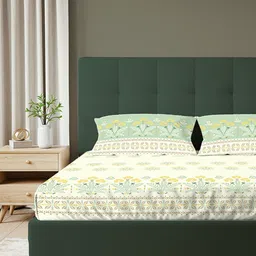 URBAN SPACE Serene White Floral Pure Cotton 200 TC Queen Bedsheet Set- 2.54 m x 2.23 m image 5