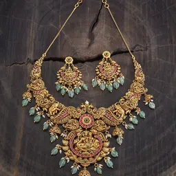 Kushal's Fashion Jewellery Gold-Plated Stones-Studded & Beaded Antique Jewellery Set-picture-48