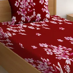 CG HOMES Red & White Floral 180 TC Single Bedsheet with 1 Pillow Covers image 4