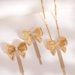 Voylla Gold-Plated Blume Bling Bow Affair Pendant Set-picture-14