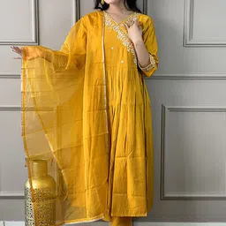 KALINI Floral Embroidered Pleated Thread Work Kurta with Trouser & Dupatta-picture-14