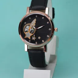 VIRAKTI Unisex Brass Printed Dial & Leather Straps Analogue Watch M.F-69-BLACK ROSEGOLD-picture-12