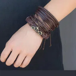 jewelgenics Brown Bike Style Wristband Leather Bracelet For Men (Pack of 4) image 5