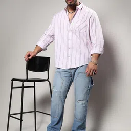 Instafab Plus Multi Stripes Striped Spread Collar Long Sleeves Cotton Shirt image 2