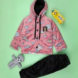 V-Mart Infant Boys Printed Hood Long Sleeves Velvet Sweatshirt With Pyjama-image-49