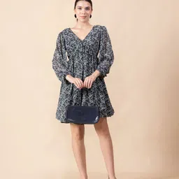 MASAMI Floral Print Bishop Sleeve Chiffon Fit & Flare Dress image 5