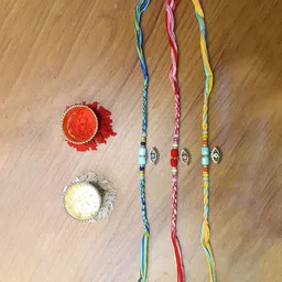 PUFFSMART Set of 3 Artificial Stones Studded & Beaded Evil Eye Bhaiya Bhabhi Rakhis-picture-12