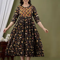 BAESD Women Floral Print Maternity Cotton Fit & Flare Midi Dress-picture-15