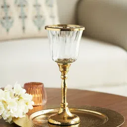 Pure Home and Living Glass Hurricane With Textured Metal Stand-image-4