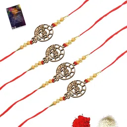 Silver Shine 4 Rakhi With Roli Chawal Greeting Card image 1