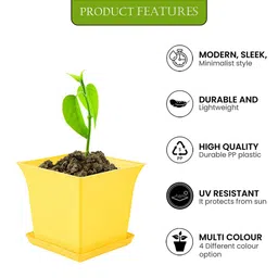 Kuber Industries 6-Pcs Yellow Premium Flower Pots for Garden withBottomPlates image 3
