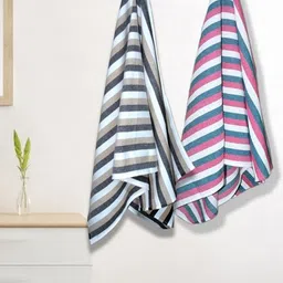 Aura Pink & White 2 Striped Cotton 210 GSM Bath Towel-image-98