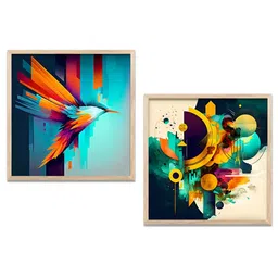 Kotart Blue & Orange 2 Pieces Modern Wooden Square Wall Arts-image-78