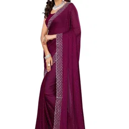 DIVASTRI Embellished Zari Pure Chiffon Heavy Work Saree image 4