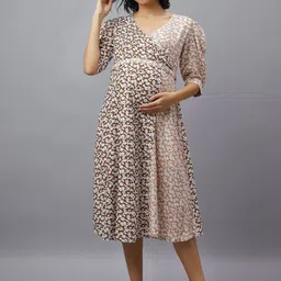 Mammas Maternity Floral Print Puff Sleeve Maternity Midi Dress-picture-13