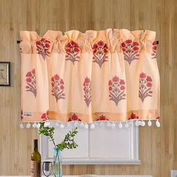 HANDICRAFT PALACE Peach Floral Printed Cotton Lightweight Window Rod Pocket Curtain-picture-17