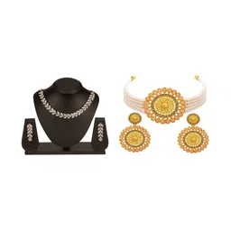 Women Click Set Of 2 Stones Studded & Beaded Jewellery Set-picture-23