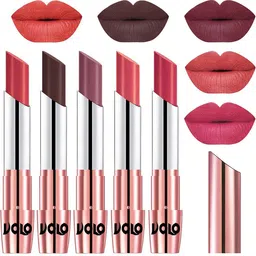 VOLO Set Of 5 Creme Matte Lipstick-3.5 g Each-Peach-Chocolate-Plum-Dark Peach-Pink image 1