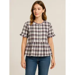 Rashmi Shree Creation Checked Flutter Sleeve Cotton Peplum Top-picture-39