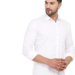 YASA CREATION Men Solid Spread Collar Cotton Casual Shirt image 5