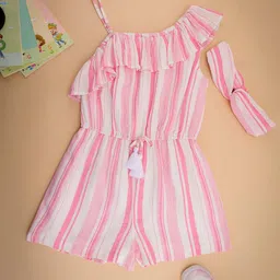 NUEVOSDAMAS Girls Striped Cotton Rompers With Headband-picture-45