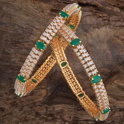 Kushal's Fashion Jewellery Green Rhodium Set Of 2 Gold-Embellished Bridal Zircon Bangles-picture-50