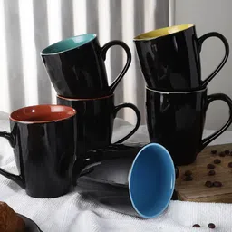 The Decor Mart Set-6 Black & Blue Solid Ceramic Glossy Cups and Mugs-picture-30