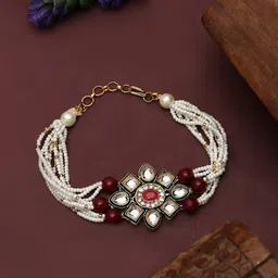 ANIKAS CREATION Brass Pearls Gold-Plated Wraparound Bracelet-picture-37