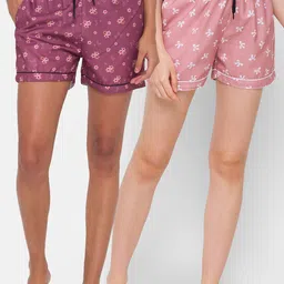 FashionRack Women Pack Of 2 Purple & Brown Printed Lounge Shorts-image-73