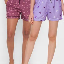 FashionRack Women Pack of 2 Purple & Burgundy Printed Cotton Lounge Shorts-picture-37
