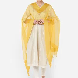 Dupatta Bazaar Yellow Solid Organza Dupatta-picture-42