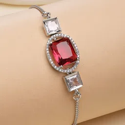 ZENEME Women Brass Cubic Zirconia Rhodium-Plated Charm Bracelet-picture-30