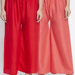 Jinfo Women Red & Peach Set Of 2 Solid Straight Fit Palazzo image 1