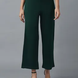 elleven Women Green Solid Knitted Palazzos-image-34