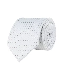 kavove KOVOVE Men White & Grey Abstract Dash Line Woven Design Broad Tie-picture-40