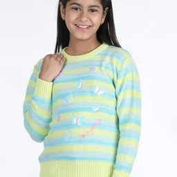 Wingsfield Girls Striped Embroidered Acrylic Pullover-image-36
