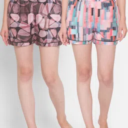 FashionRack Women Pack Of 2 Pink & Purple Printed Lounge Shorts-picture-17