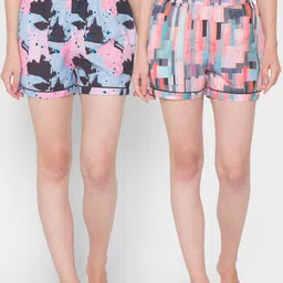 FashionRack Set of 2 Women Pink & Blue Printed Lounge Shorts-picture-31