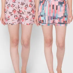 FashionRack Women Pack Of 2 Pink & Grey Printed Lounge Shorts-picture-35