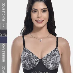 StyFun Pack Of 2 Self Design Lace Full Coverage Lightly Padded Bra-picture-26