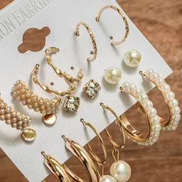Fashion Frill Gold-Toned & White Geometric Drop Earrings-image-55